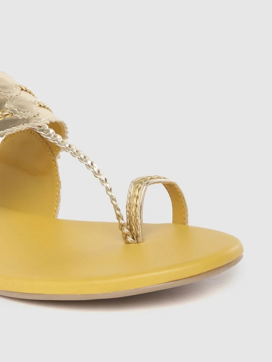 Anouk Women Gold-Toned Braided One Toe Flats