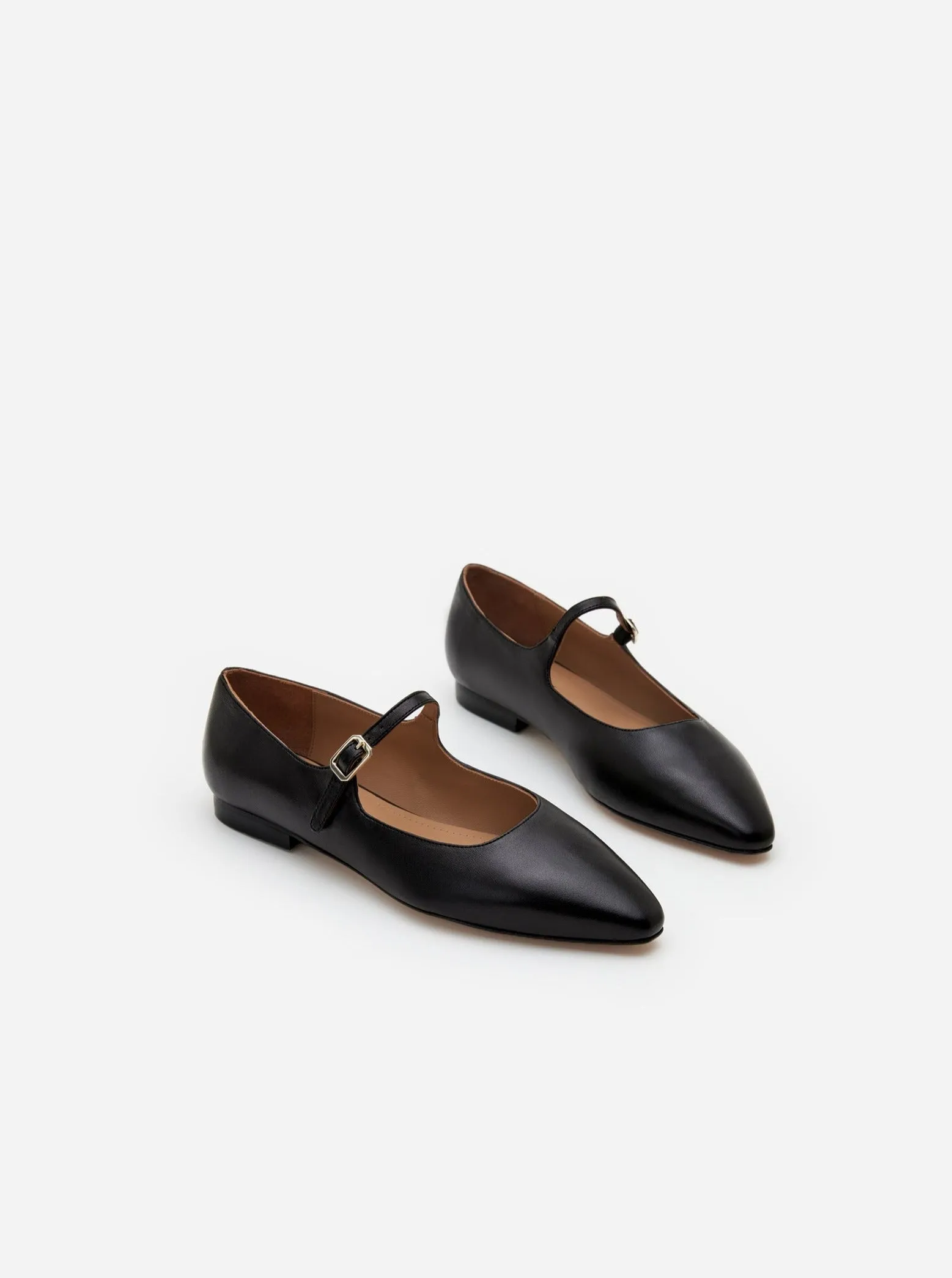 Flattered Camila Black Leather Ballet Flats