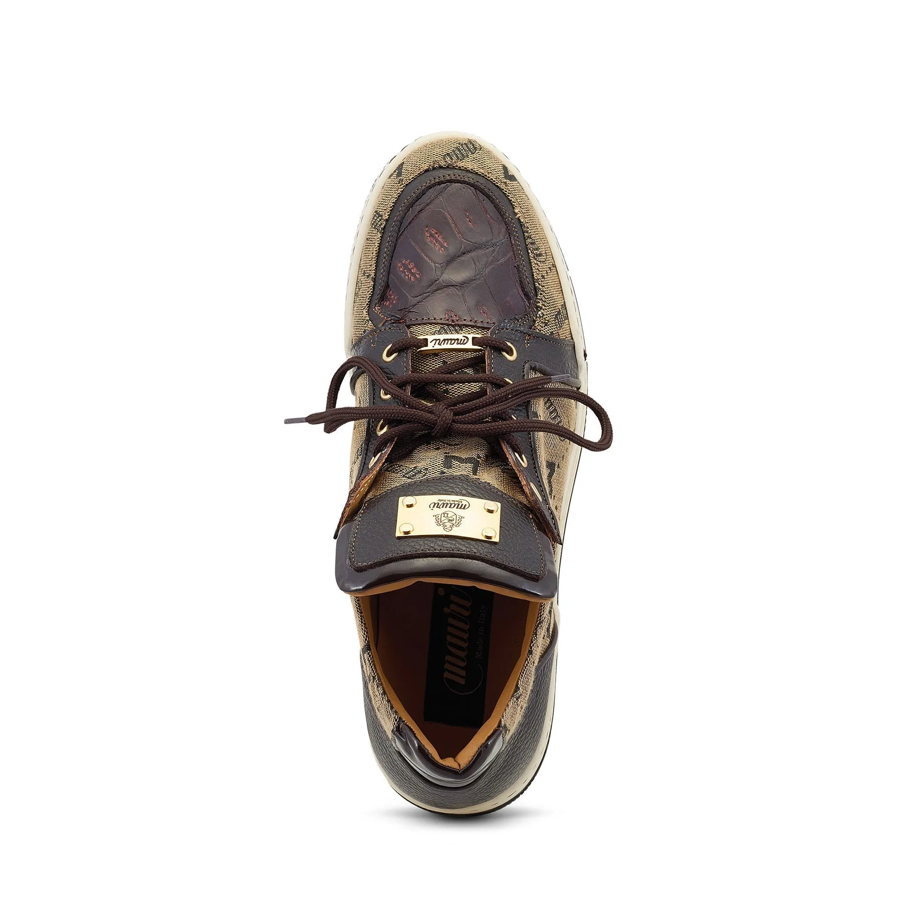 Mauri Supreme 8440/1 Men's Shoes Sport Rust & Taupe Exotic Crocodile / Fabric / Calf-Skin Leather Casual Sneakers (MA5489)